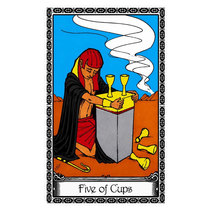 Illustration of the Five of Cups tarot card