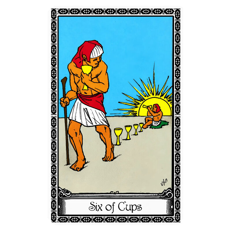 Illustration of the Six of Cups tarot card