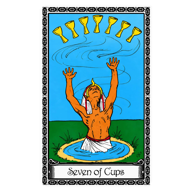 Illustration of the Seven of Cups tarot card