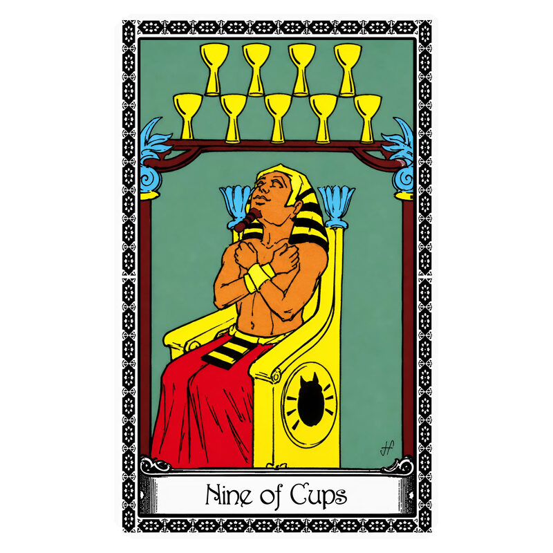 Illustration of the Nine of Cups tarot card