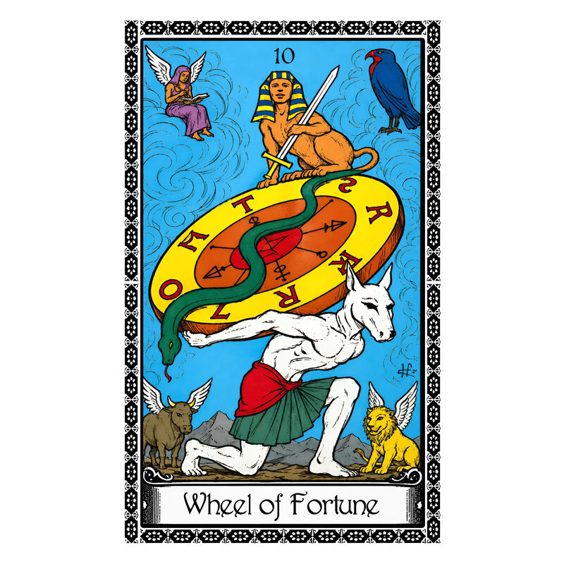 Illustration of the Wheel of Fortune tarot card