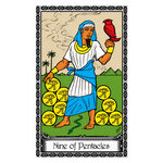 Illustration of the Nine of Pentacles tarot card
