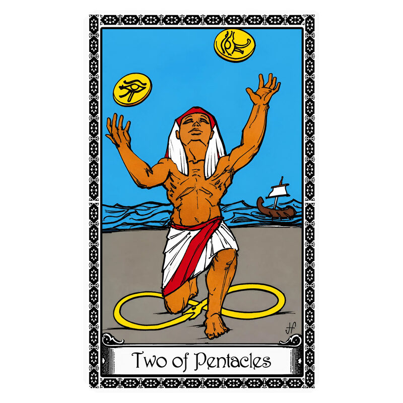 Illustration of the Two of Pentacles tarot card
