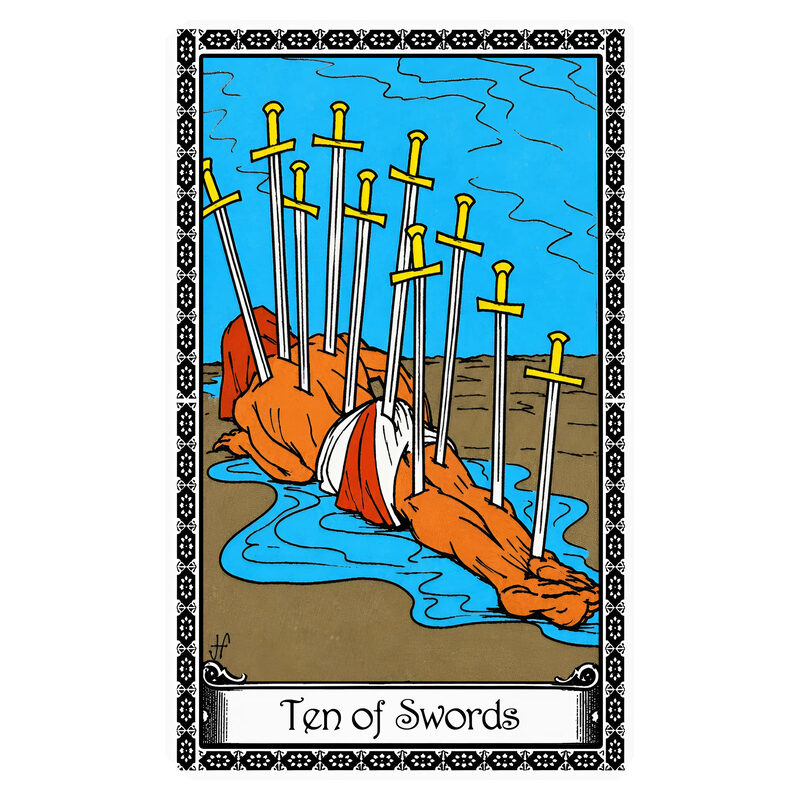 Illustration of the Ten of Swords tarot card