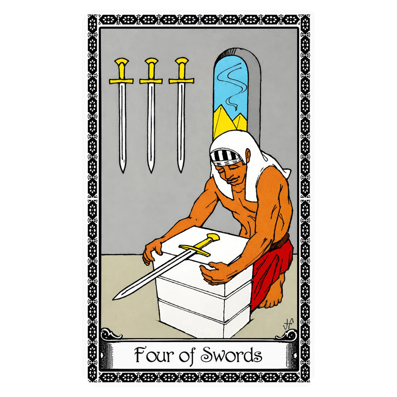 Illustration of the Four of Swords tarot card