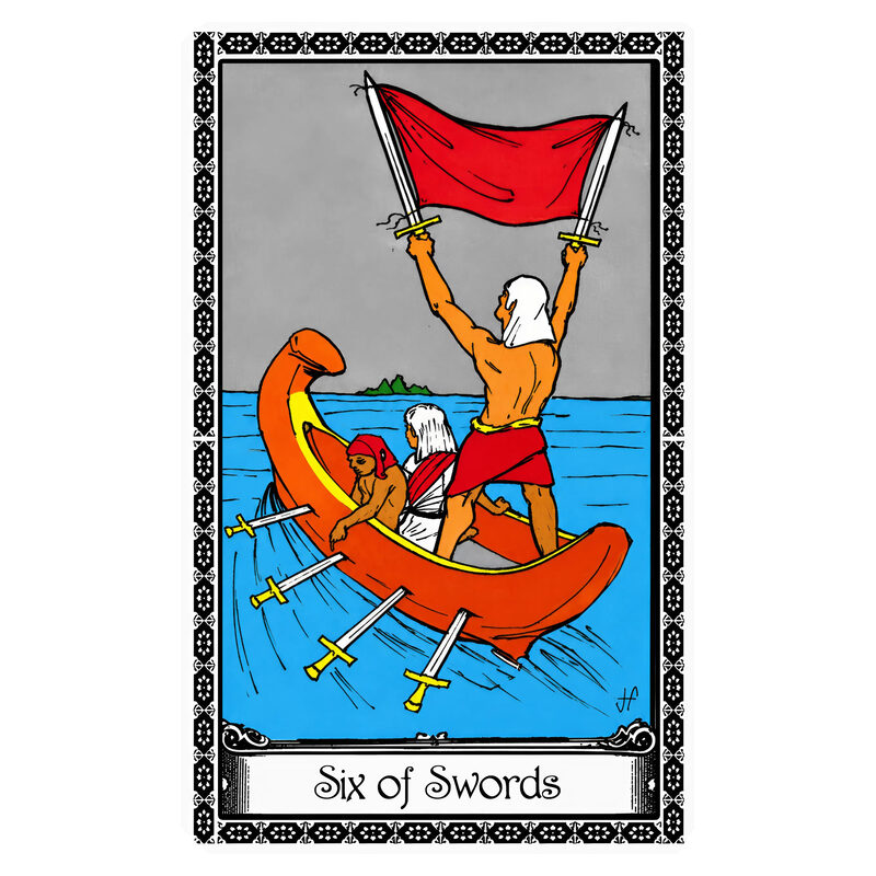 Illustration of the Six of Swords tarot card
