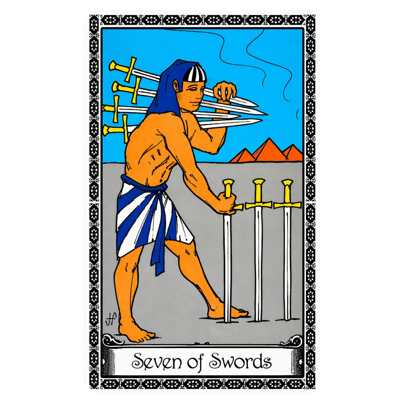 Illustration of the Seven of Swords tarot card
