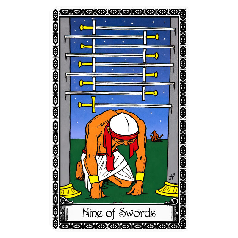Illustration of the Nine of Swords tarot card