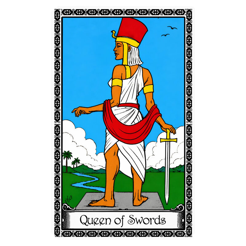 Illustration of the Queen of Swords tarot card