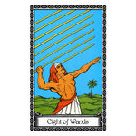 Illustration of the Eight of Wands tarot card