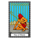 Illustration of the Nine of Wands tarot card
