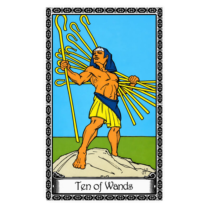 Illustration of the Ten of Wands tarot card