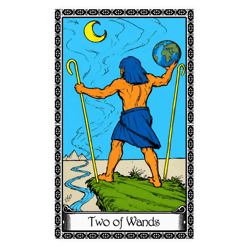 Illustration of the Two of Wands tarot card