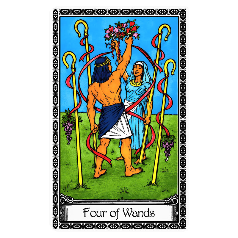 Illustration of the Four of Wands tarot card