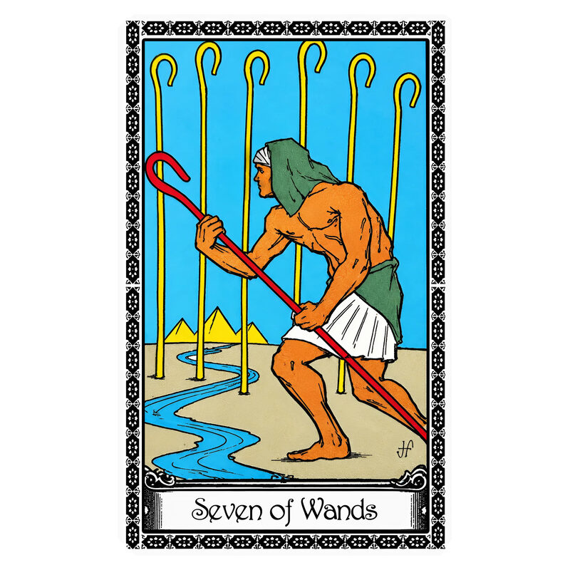 Illustration of the Seven of Wands tarot card