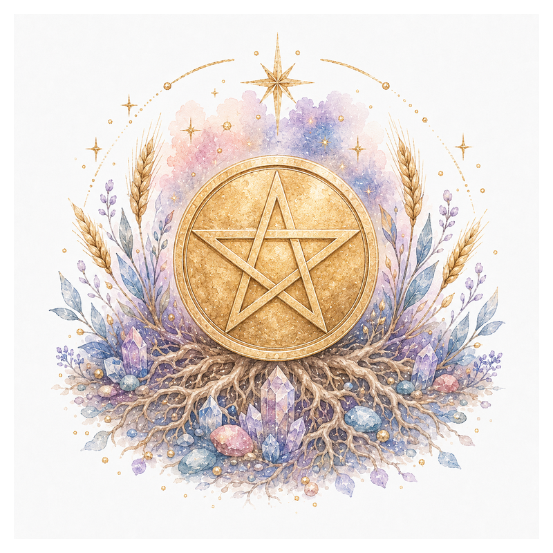 An illustration representing Pentacles