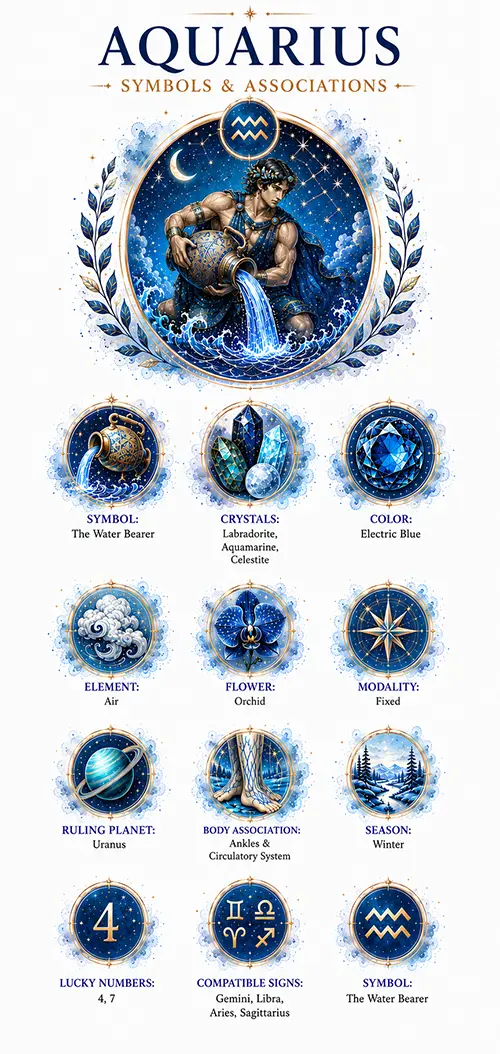Aquarius zodiac symbols and associations