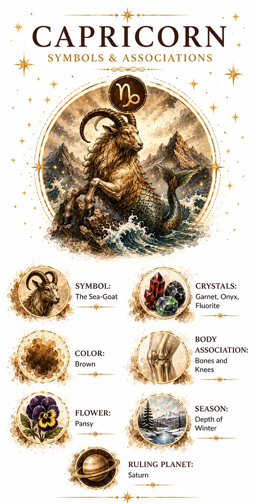 Capricorn zodiac symbols and associations