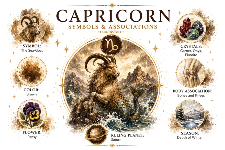 Capricorn zodiac symbols and associations