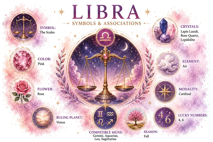 Libra zodiac symbols and associations