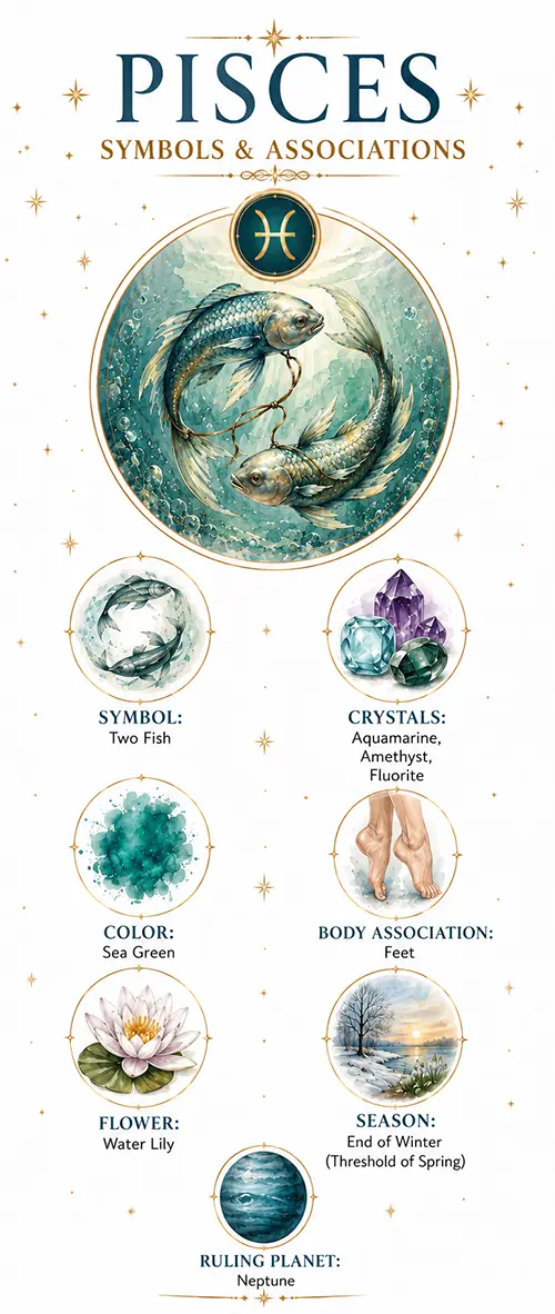 Pisces zodiac symbols and associations