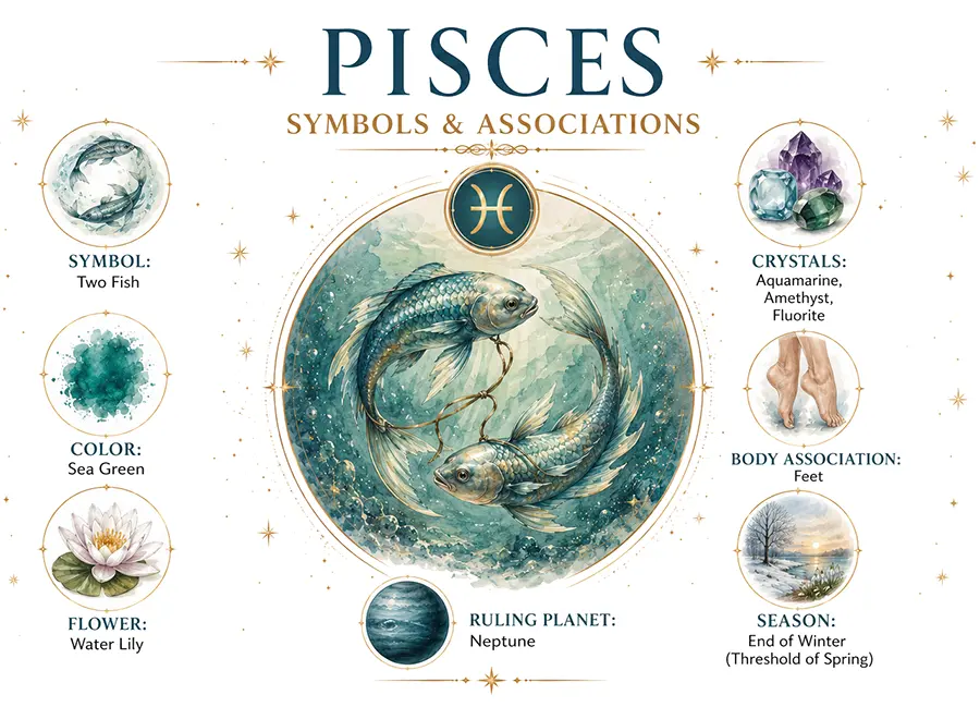 Pisces zodiac symbols and associations