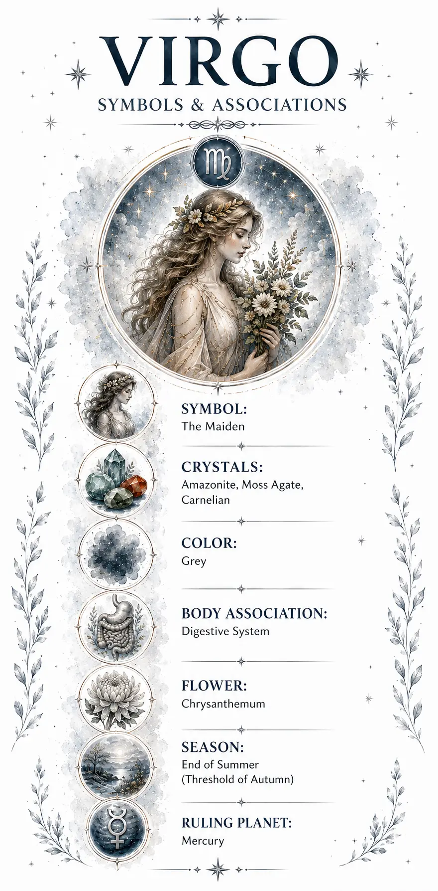 Virgo zodiac symbols and associations