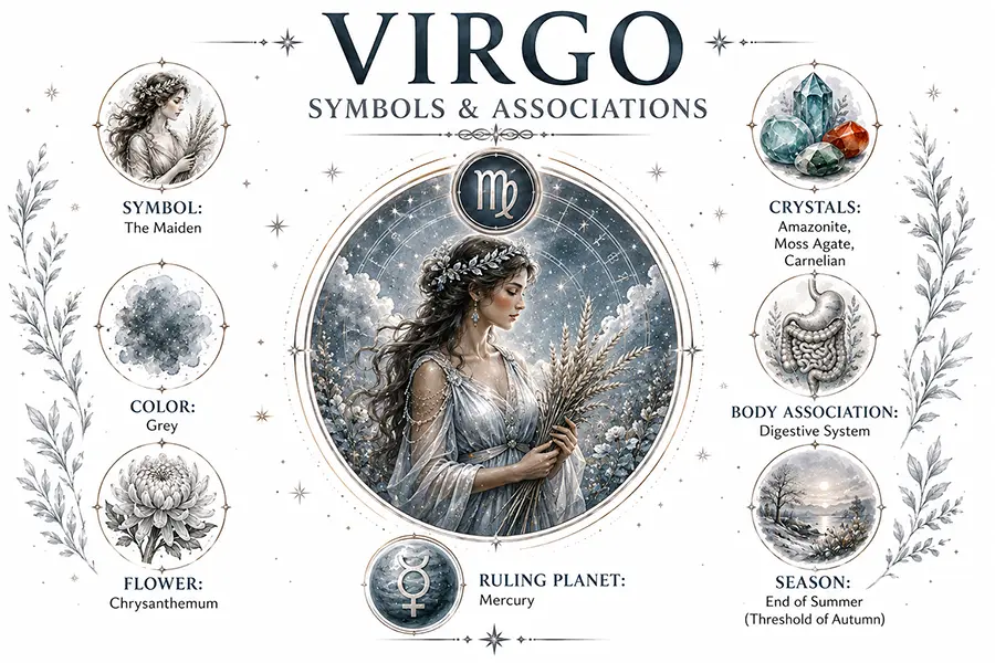 Virgo zodiac symbols and associations